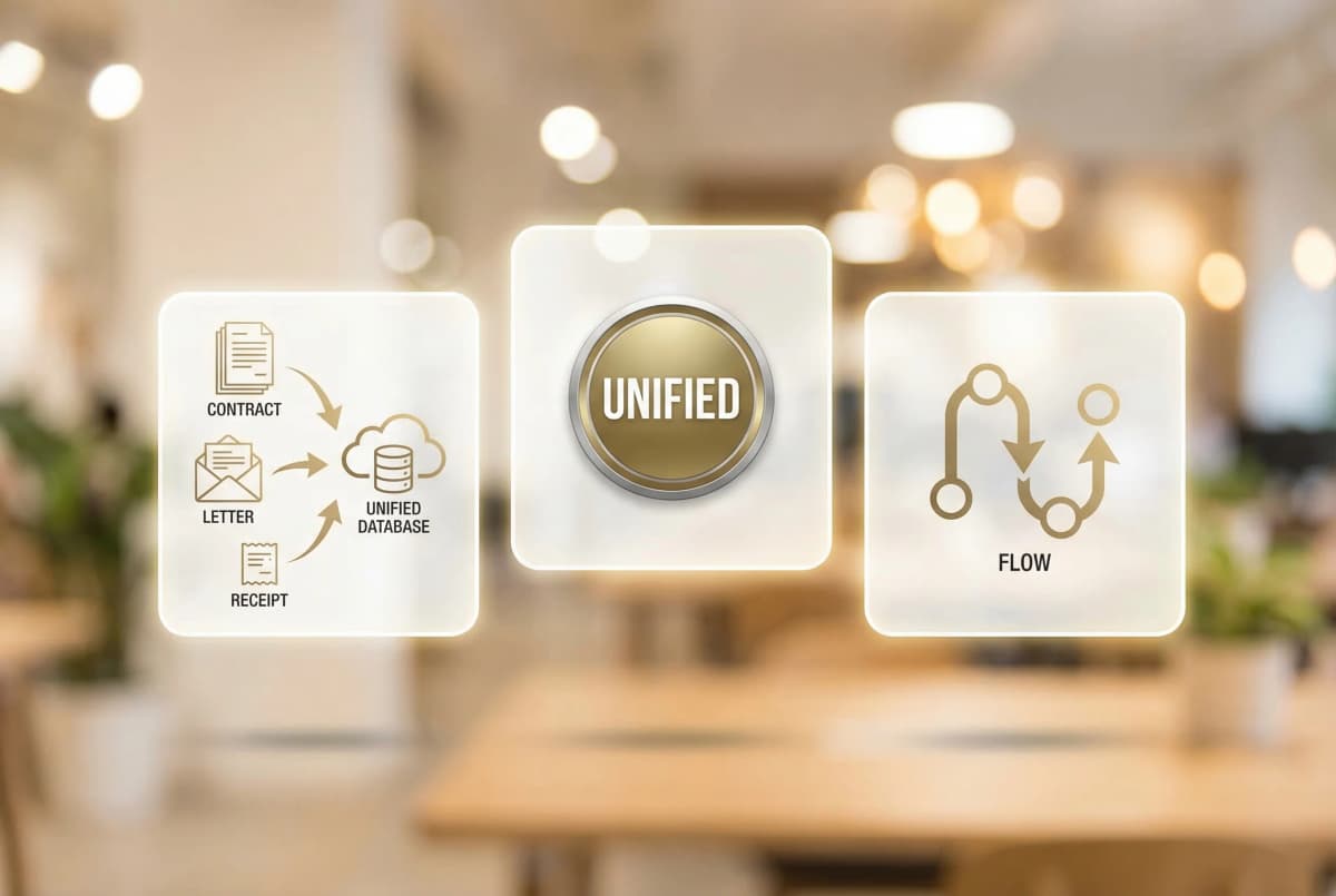 Document capture process showing contracts and medical records being digitized with field extraction and quality validation