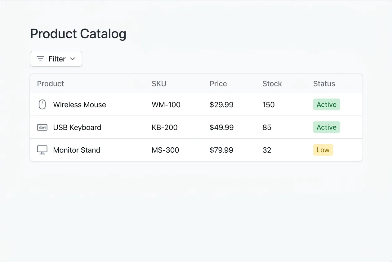 Product data spreadsheet showing bulk pricing and inventory updates being applied across multiple marketplace channels