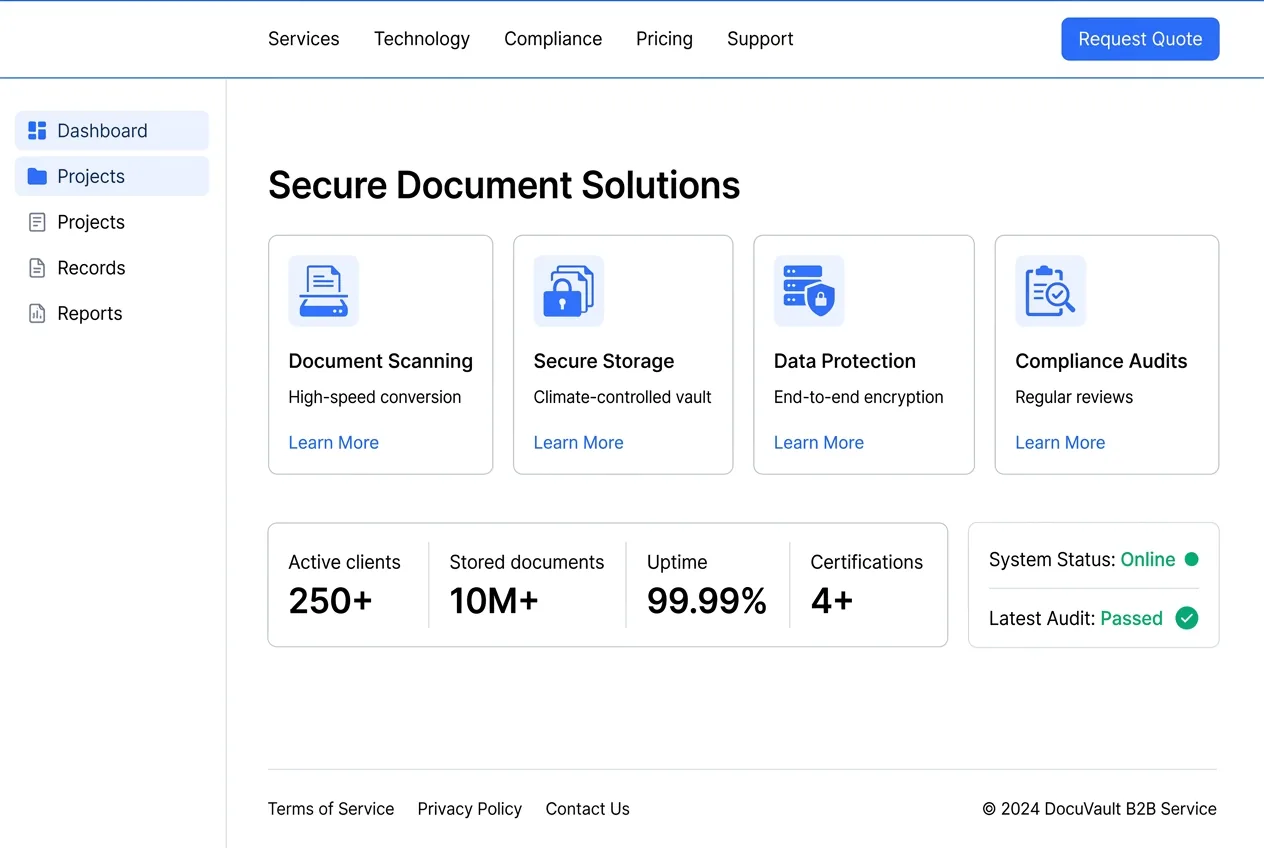 Secure document handling and storage facility