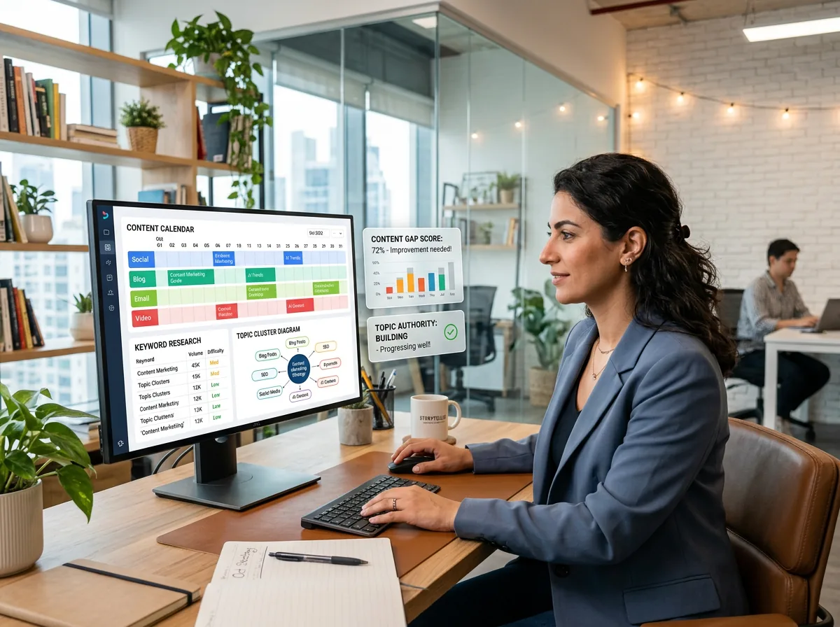 Content strategy planning with keyword research data and editorial calendar