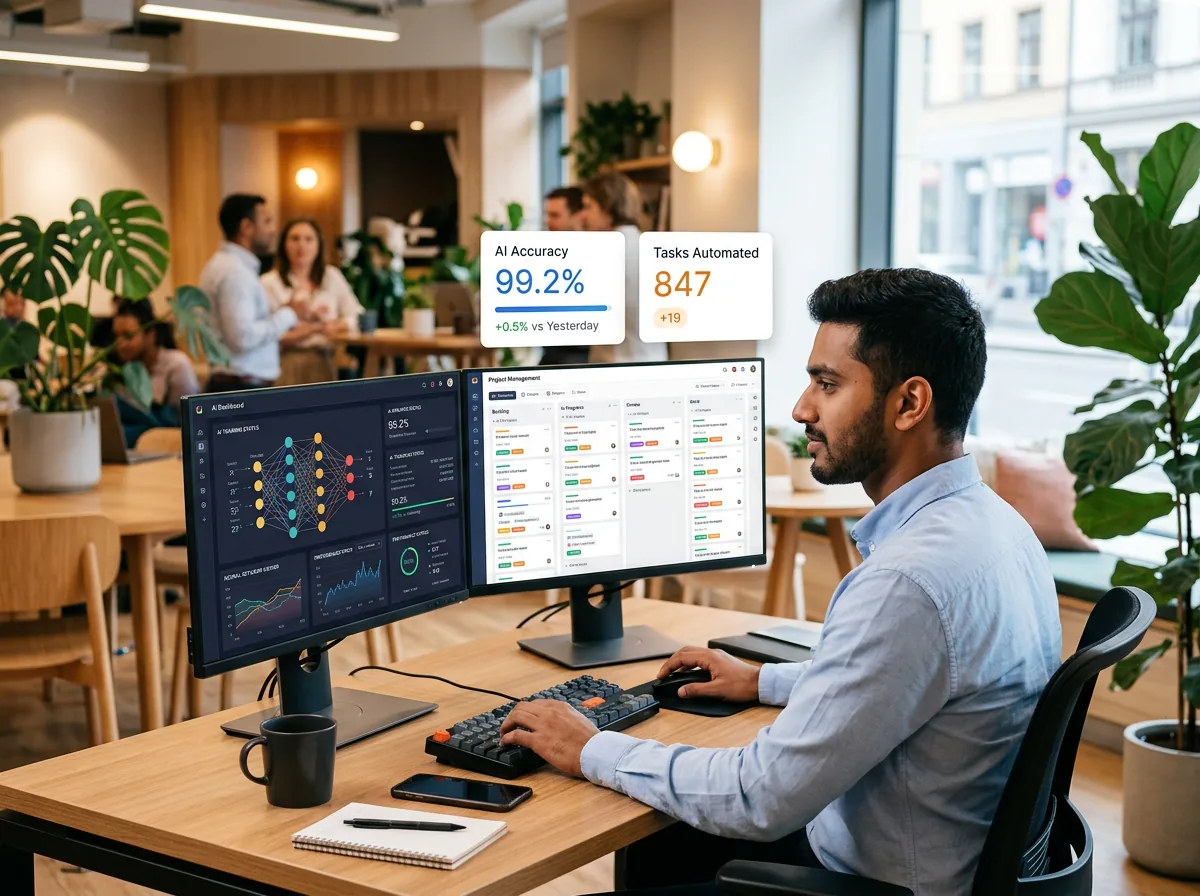 Acelerar AI-native outsourcing team combining human expertise with AI tools for data processing and automation