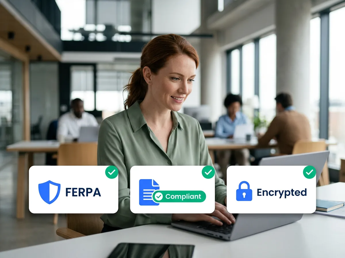 FERPA-compliant student data handling with ISO 27001 certified security protocols