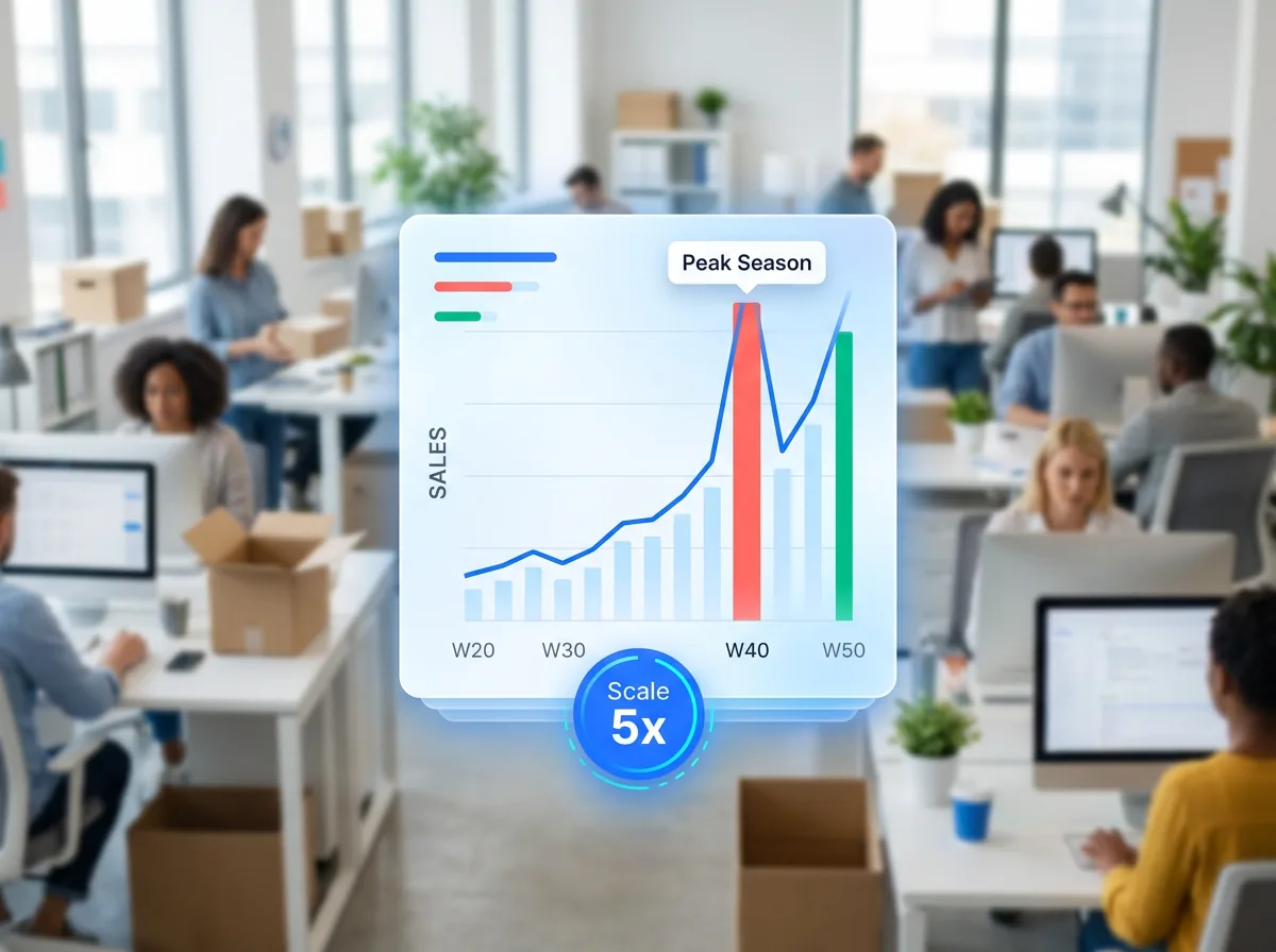 Logistics operations team scaling rapidly for peak shipping seasons and inventory surges